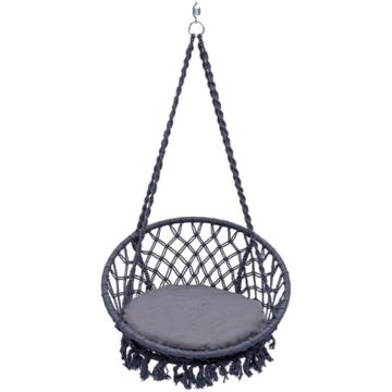 Gray rope hammock swing chair with cushion