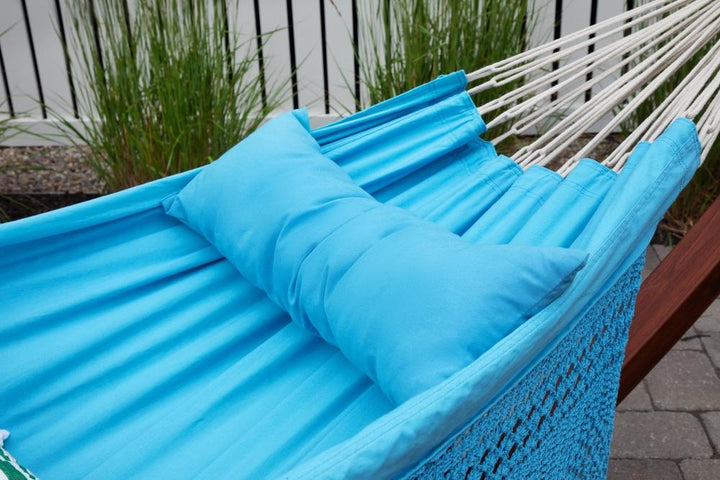 Blue outdoor hammock pillow
