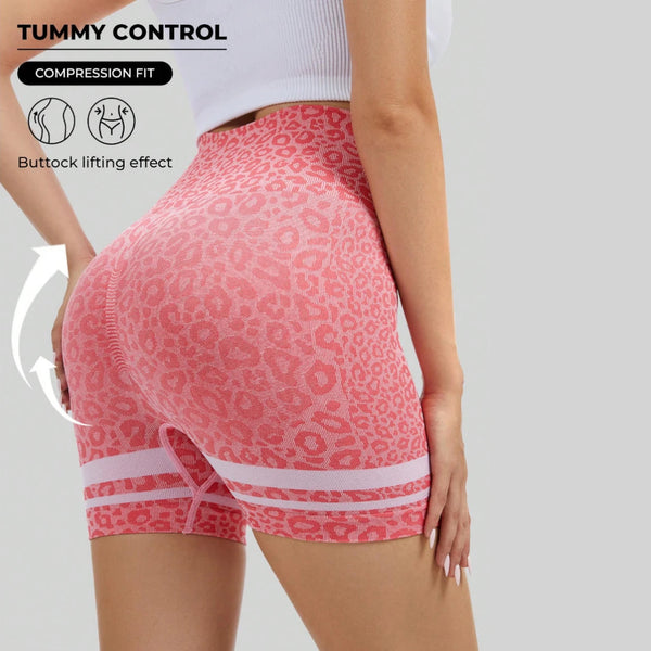 High-Waisted Seamless Yoga Shorts — Leopard Print