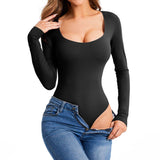 Women's Square Neck Long Sleeve Bodysuit — Seamless Layering Basic