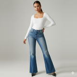Women's Square Neck Long Sleeve Bodysuit — Seamless Layering Basic