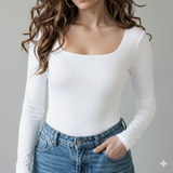 Women's Square Neck Long Sleeve Bodysuit — Seamless Layering Basic