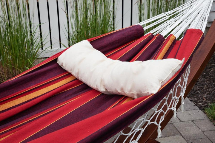 red hammock with pillow