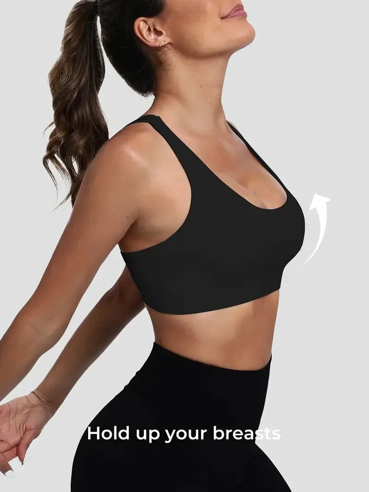 Women's Sports Bra with Medium Support Cross Back Padded Strappy Design Removable Cups Breathable Yoga Bra