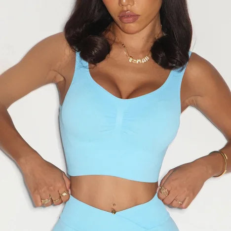 Womens Longline Sports Bra - Workout Crop Tank Tops Padded Yoga Camisole With Built in Pads