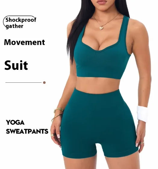 Women's Seamless Yoga Set Cross Strap Sports Bra Peach Butt Fitness Shorts Solid Pattern Printed Sports Apparel for Running Yoga