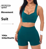 Women's Seamless Yoga Set — Cross-Strap Sports Bra & High-Waist Shorts