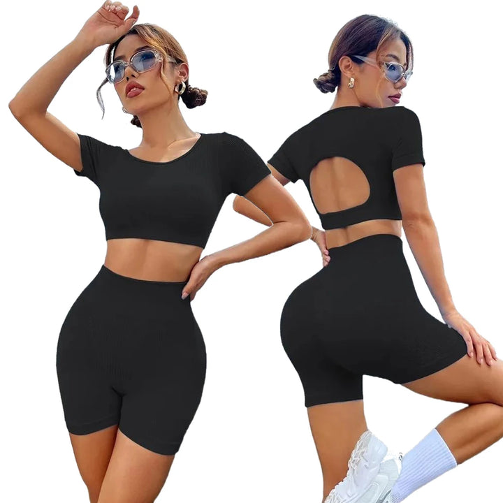 Quick-drying Breathable Seamless Yoga Set Fitness Suit Sports Yoga Short Sleeves and Peach Hip Yoga Pants Shorts