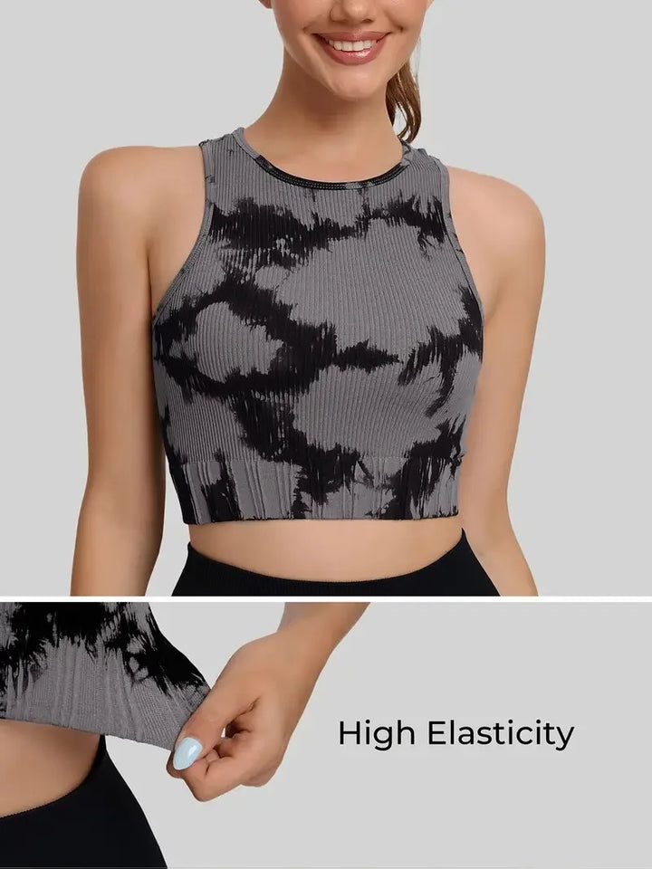 Women's Four-Way Stretch Yoga Vest Tie-Dye Spandex Crop Top for Pilates Fitness Solid Lightweight Breathable Seamless for Girls
