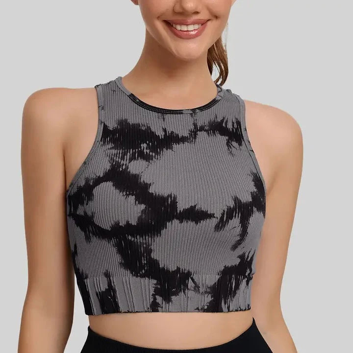 Women's Four-Way Stretch Yoga Vest Tie-Dye Spandex Crop Top for Pilates Fitness Solid Lightweight Breathable Seamless for Girls