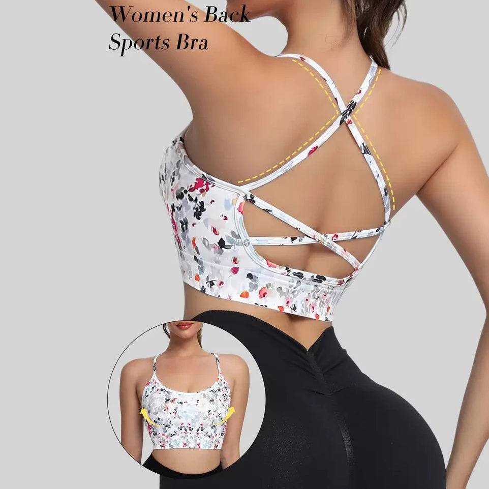 Women's Cross-Back Strap, Floral Print Sports Bra for Gym, Yoga, Running, Women's Yoga Tank Top