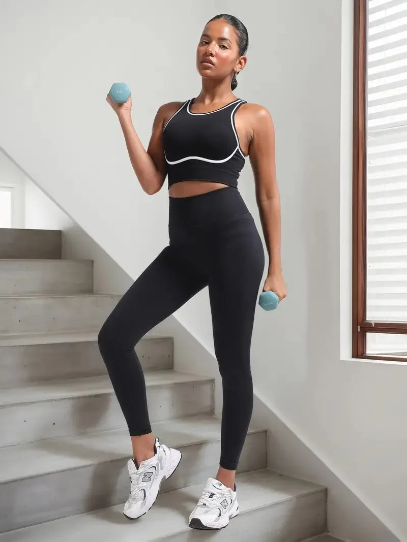 Women's Seamless Adjustable Strap Crisscross Open-Back Striped Contrast Gym Yoga Sports Bra for High-Impact Training