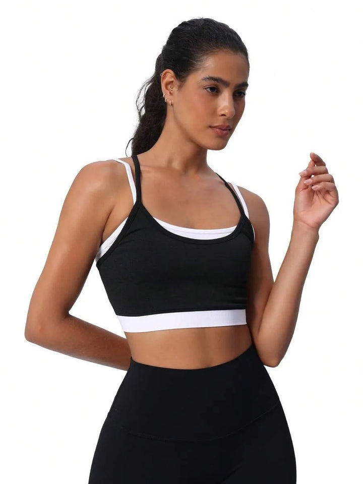 Women's Breathable Sports Yoga Vest Quick-Drying Fitness Underwear with Beautiful Cross Strap Back Simple Style Running Gear