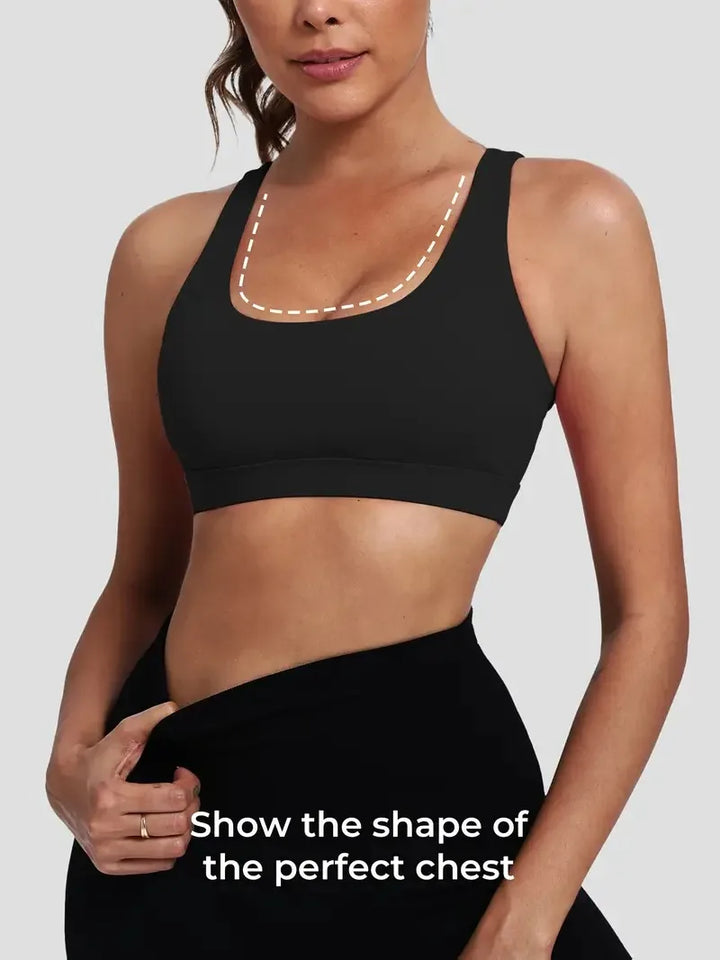Women's Sports Bra with Medium Support Cross Back Padded Strappy Design Removable Cups Breathable Yoga Bra