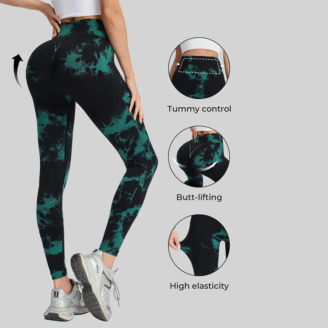 Women's High Waist Hip Lifting Quick Drying Tie Dye Yoga Pants Sports Leggings for Training, Sport, Running