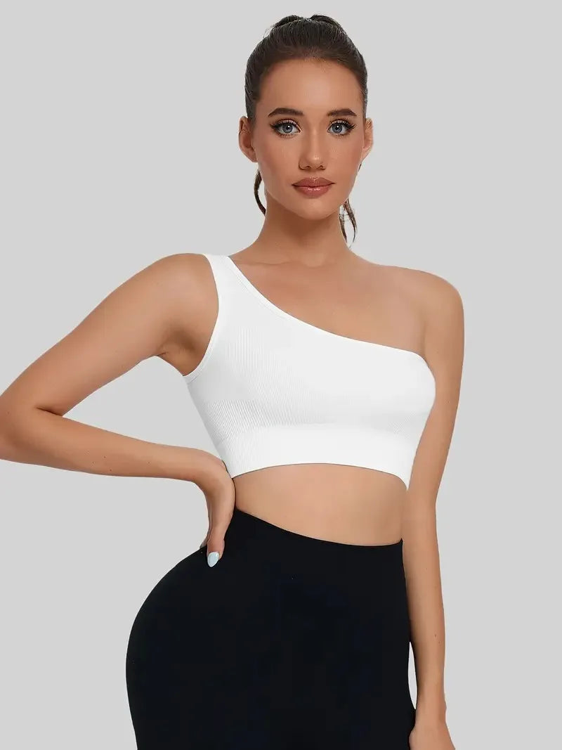 Women's Single Shoulder Strap Sports Vest Breathable and Seamless Tank Top for Yoga Running Fitness Pilates Exercise