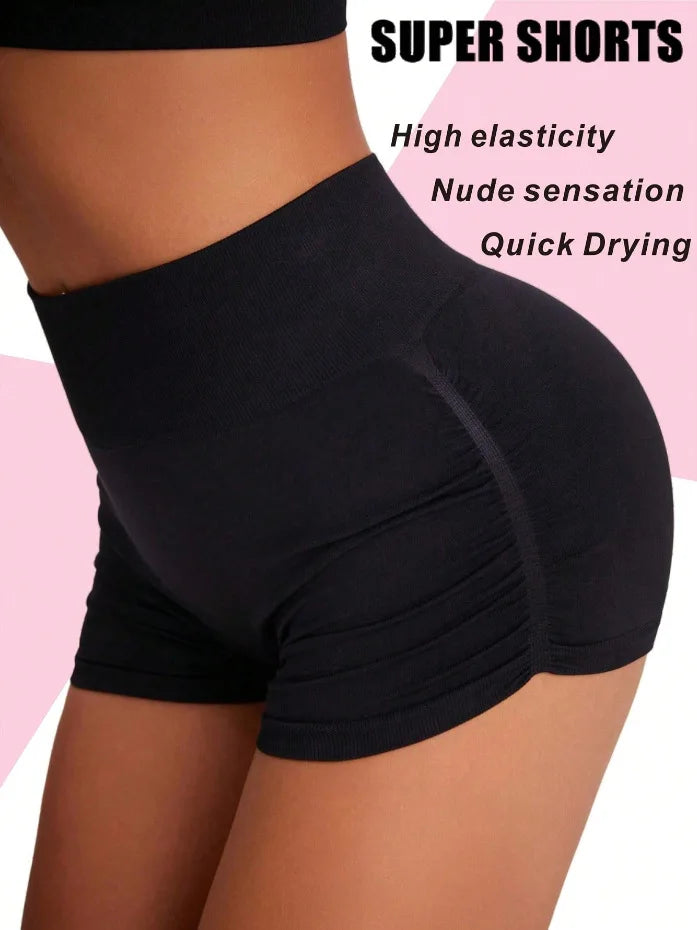 Womens Seamless Fitted High Waist Yoga Shorts Scrunch Butt Lifting 3''- Medium Waisted Booty Workout Volleyball  Shorts