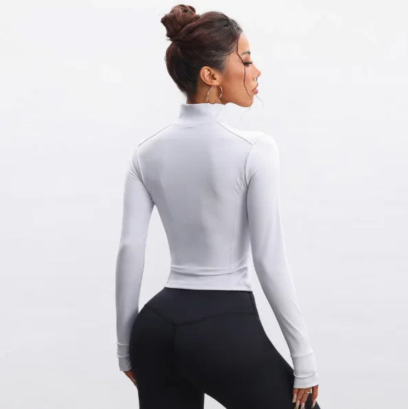 Women's Long Sleeve Zipper Sports Top Bare Sensation Fitness Training Jacket for Autumn Breathable Yoga Tight-Fitting Sports