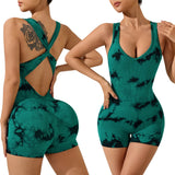 Tie-Dye Deep V-Neck Backless Yoga Bodysuit