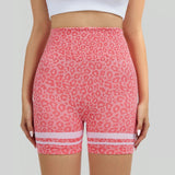 Leopard print yoga shorts in spandex-nylon four-way stretch blend