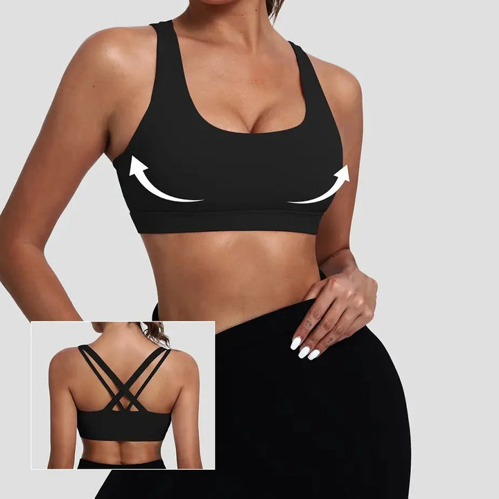 Women's Sports Bra with Medium Support Cross Back Padded Strappy Design Removable Cups Breathable Yoga Bra