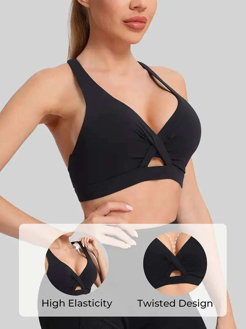 Classic Women's Sports Bra Lightweight Breathable One-Piece Fitness Top Sexy Gathered Yoga Vest with Shockproof Sports Bra