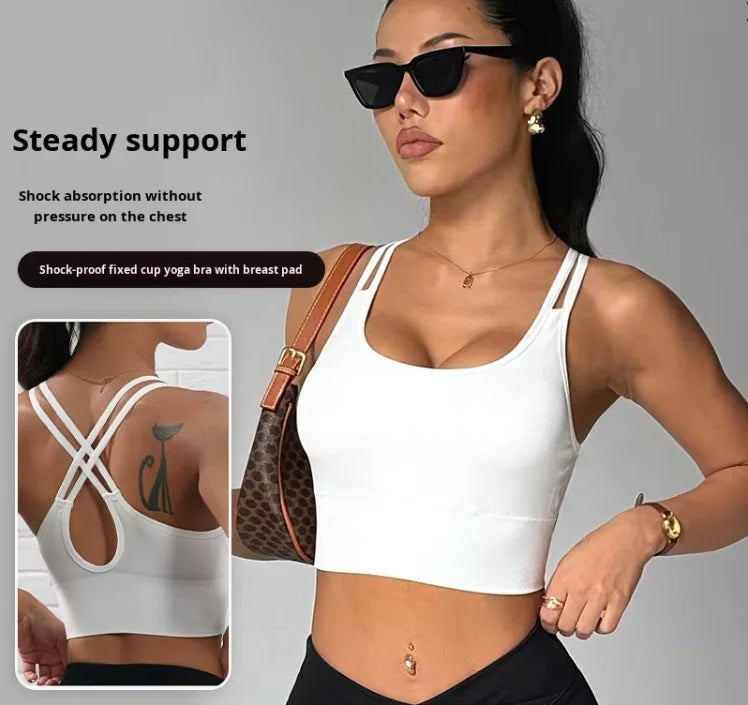 Women's Fitness High-Intensity Breathable Yoga Sports Bra Shock-Proof Fixed Cup with Removable Chest Pads