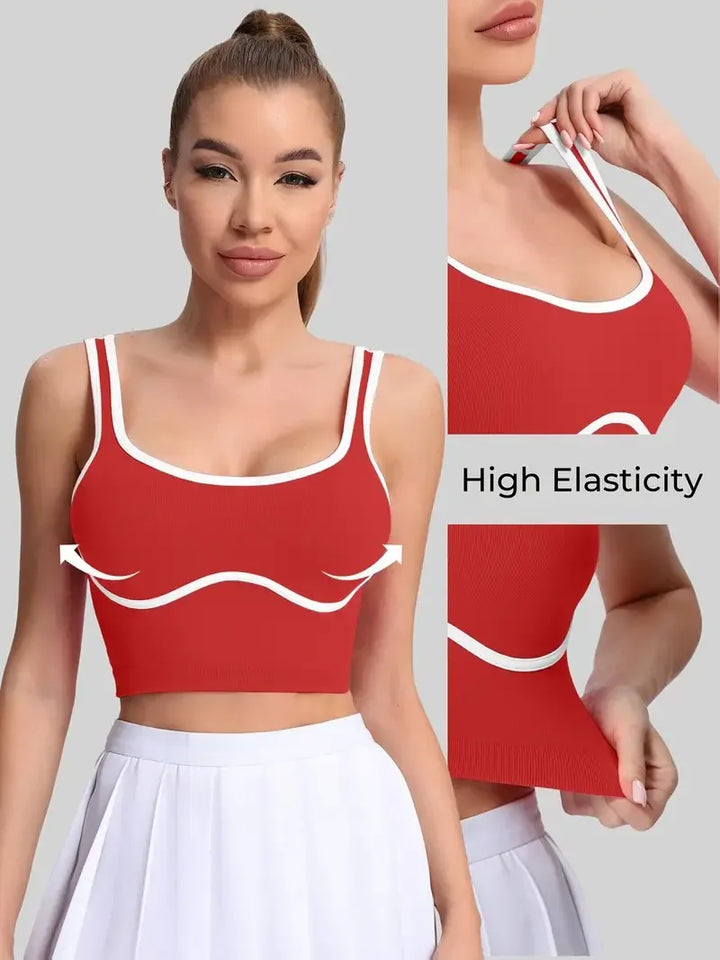 Women's Quick-Drying Yoga Top U-Shape Collar Waterproof Fitness Vest Solid Design Front Logo Spandex Material Short Print