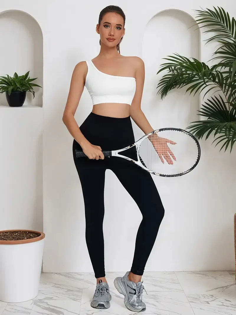 Women's Single Shoulder Strap Sports Vest Breathable and Seamless Tank Top for Yoga Running Fitness Pilates Exercise