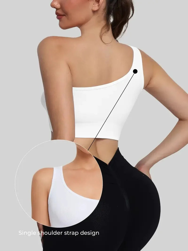 Women's Single Shoulder Strap Sports Vest Breathable and Seamless Tank Top for Yoga Running Fitness Pilates Exercise