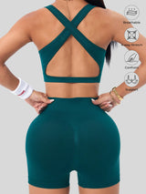 Women's Seamless Yoga Set — Cross-Strap Sports Bra & High-Waist Shorts