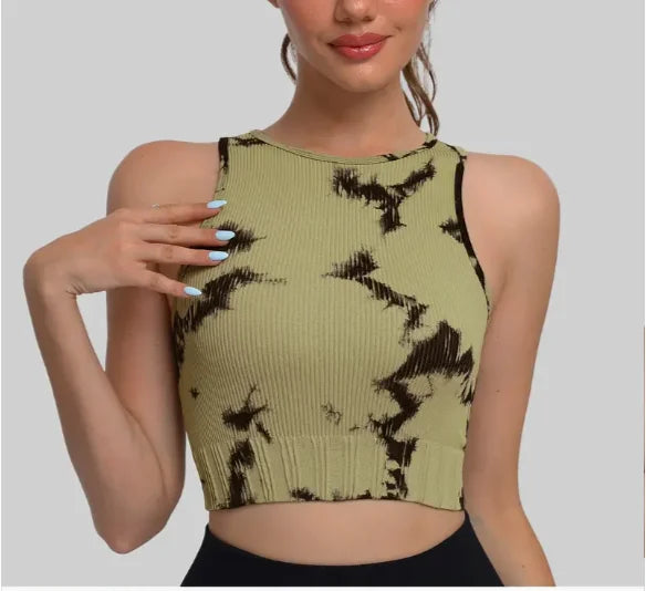 Women's Four-Way Stretch Yoga Vest Tie-Dye Spandex Crop Top for Pilates Fitness Solid Lightweight Breathable Seamless for Girls