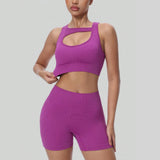 Women's Seamless Knit Yoga Set — Sleeveless Top & High-Waist Shorts