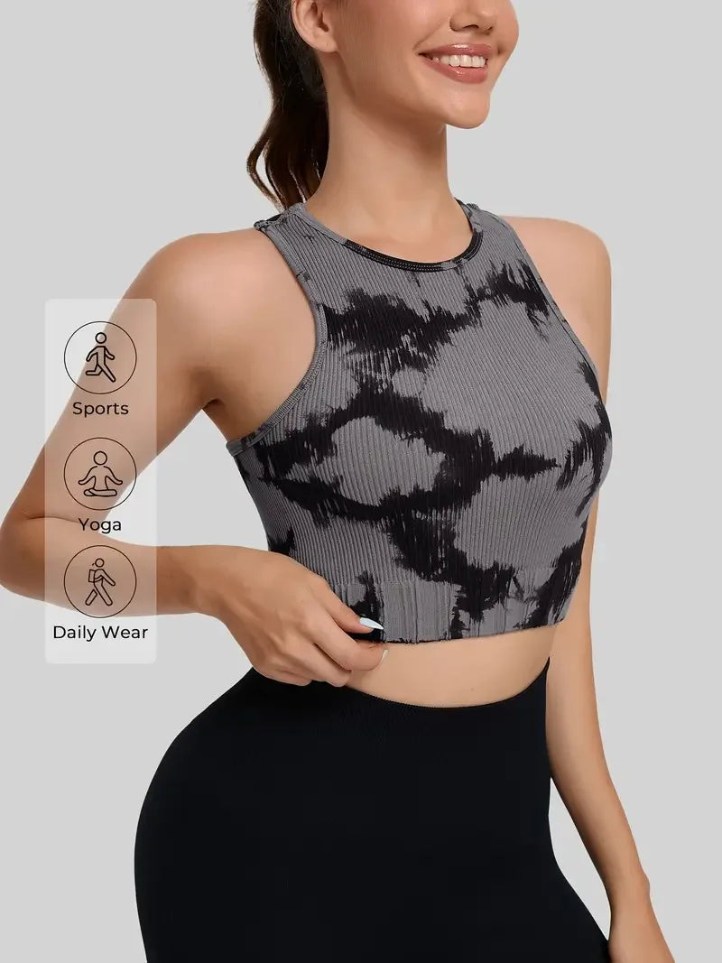 Women's Four-Way Stretch Yoga Vest Tie-Dye Spandex Crop Top for Pilates Fitness Solid Lightweight Breathable Seamless for Girls