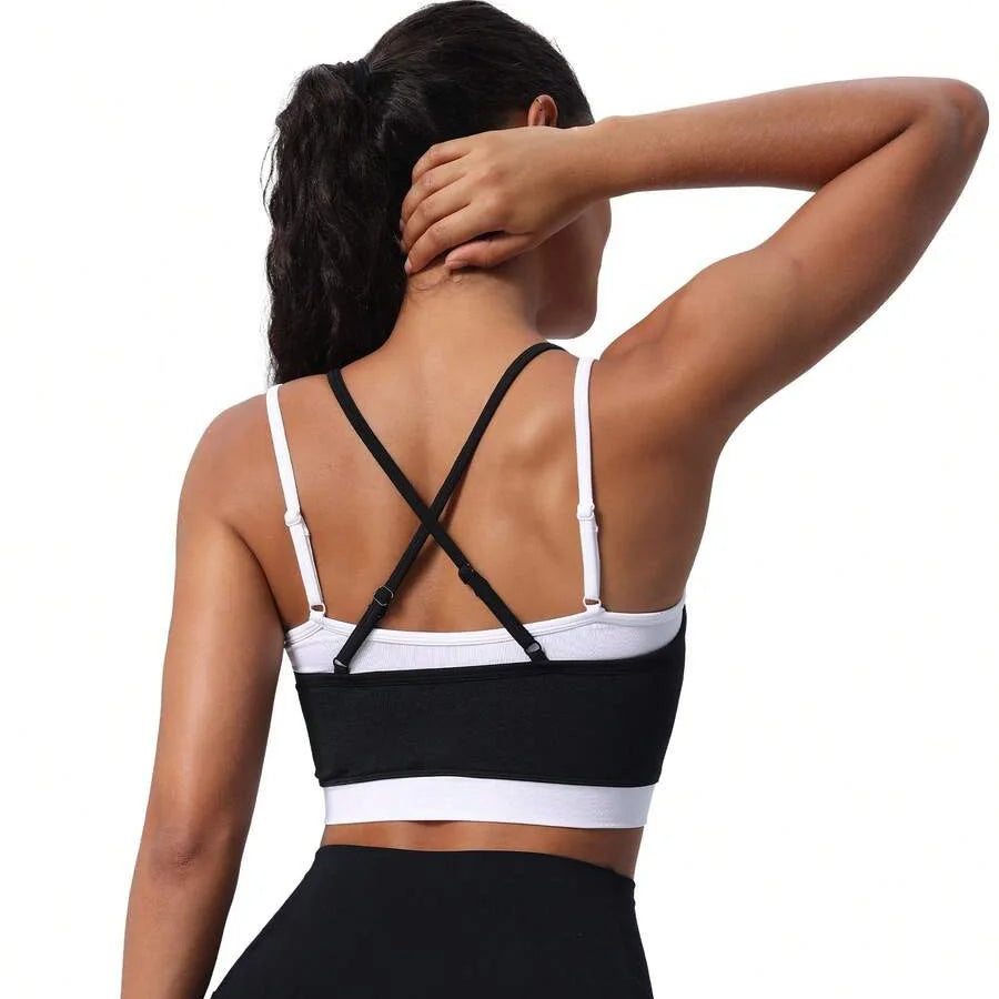 Women's Breathable Sports Yoga Vest Quick-Drying Fitness Underwear with Beautiful Cross Strap Back Simple Style Running Gear