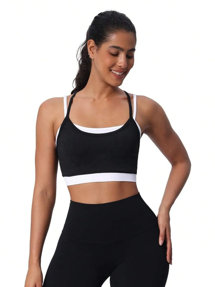 Women's Breathable Sports Yoga Vest Quick-Drying Fitness Underwear with Beautiful Cross Strap Back Simple Style Running Gear