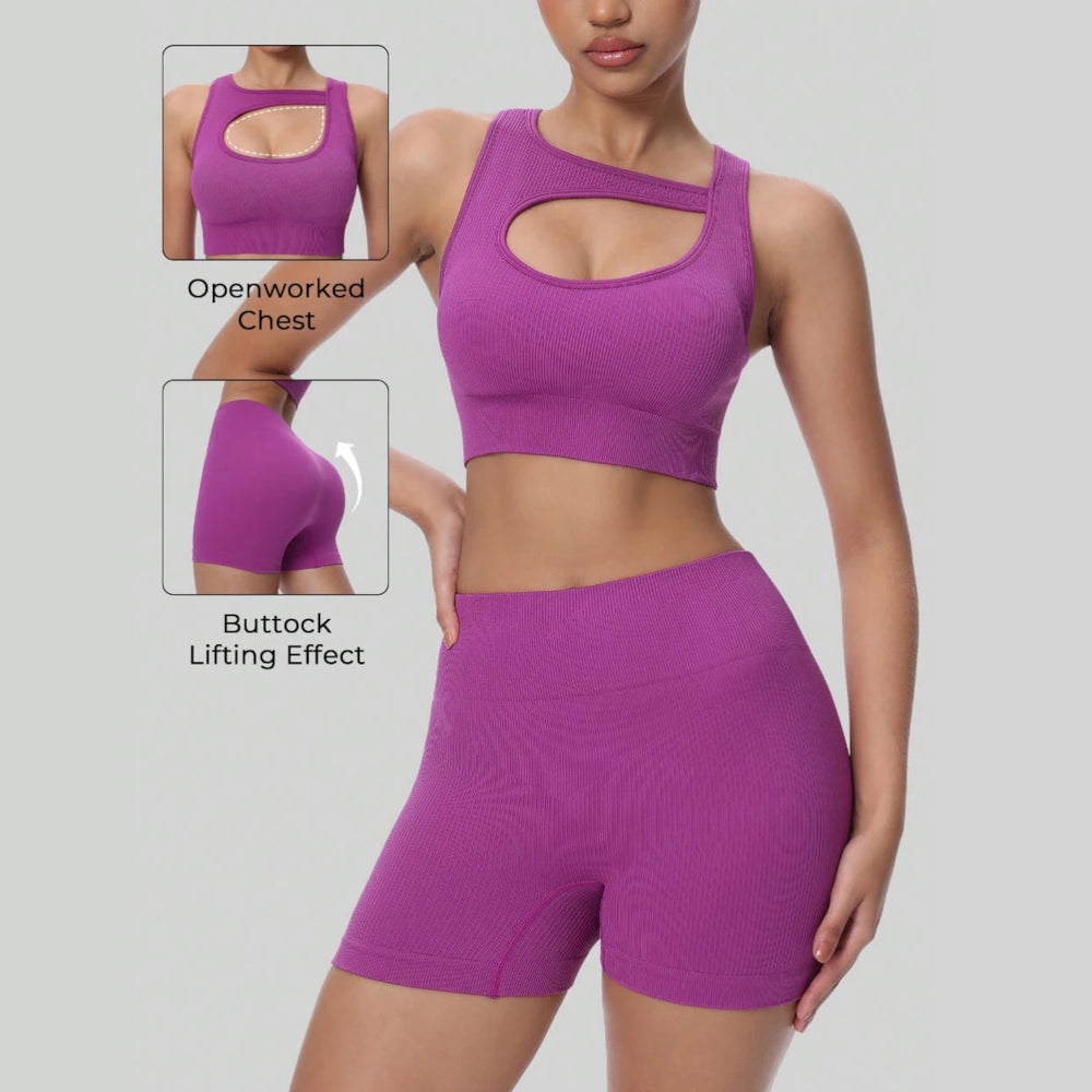 Women's Seamless Knit Yoga Set — Sleeveless Top & High-Waist Shorts