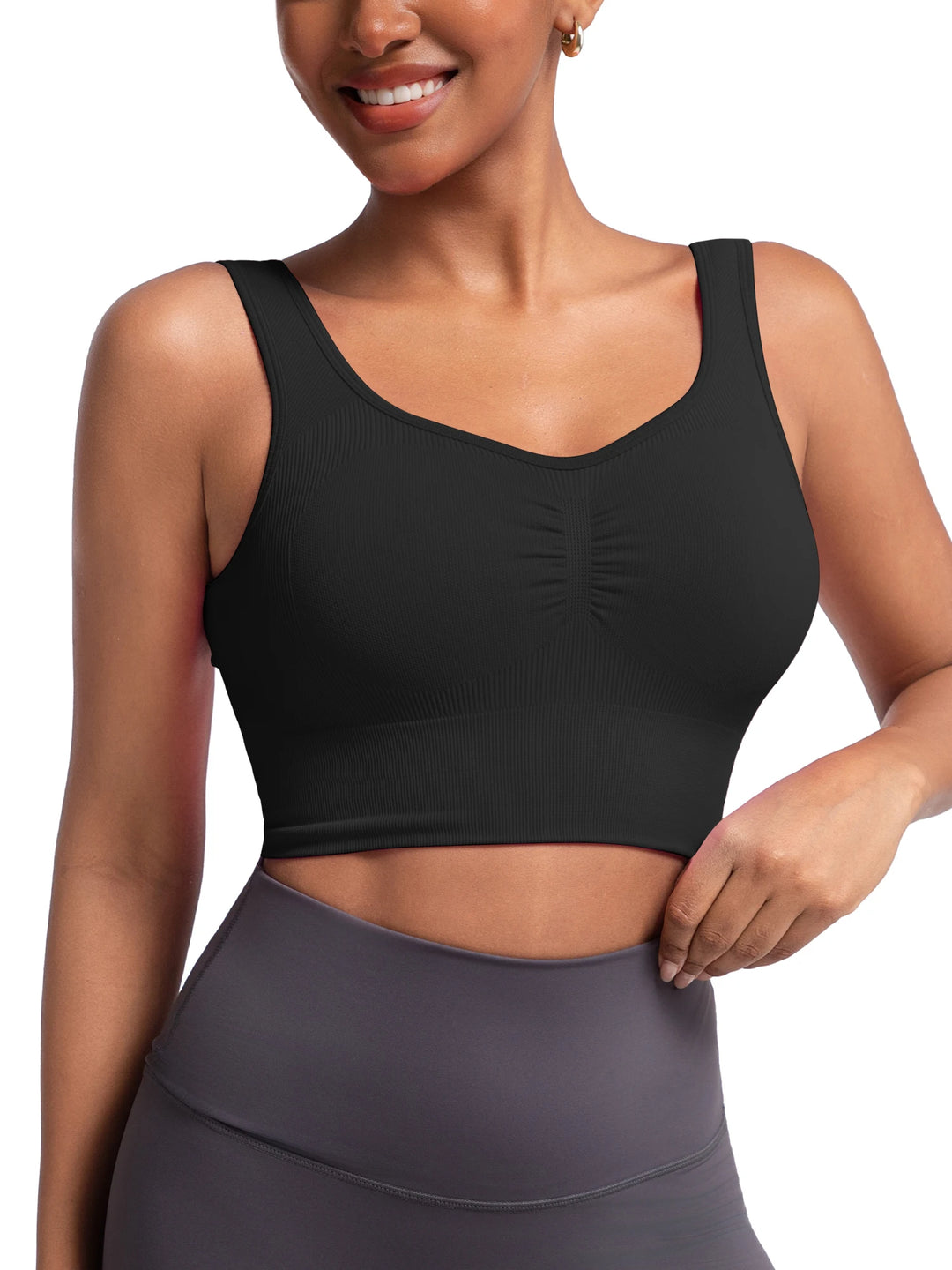 Womens Longline Sports Bra - Workout Crop Tank Tops Padded Yoga Camisole With Built in Pads