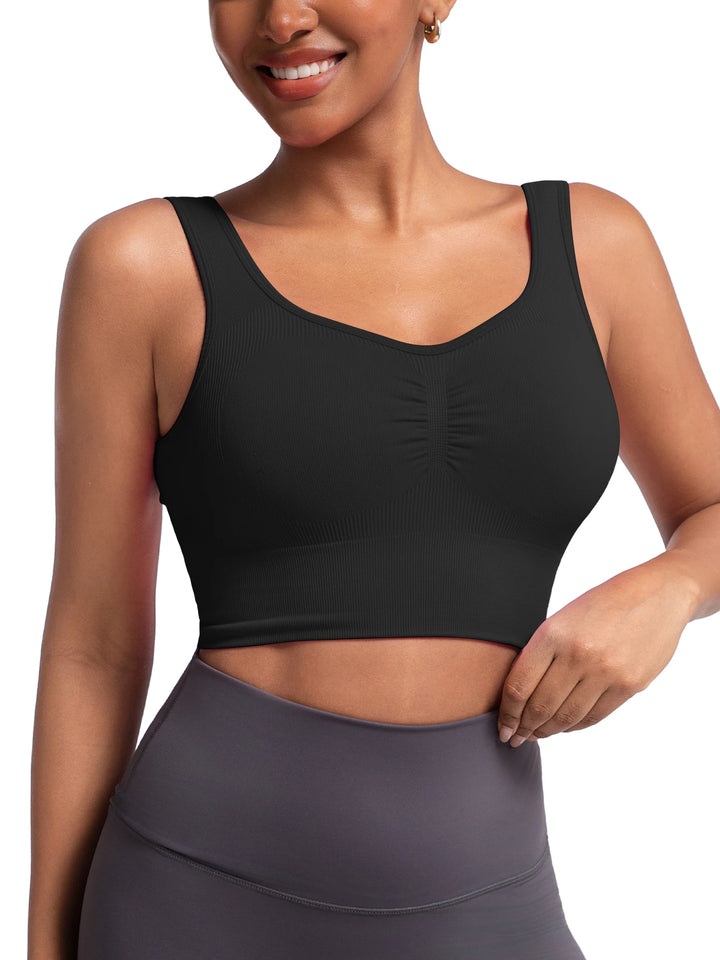Womens Longline Sports Bra - Workout Crop Tank Tops Padded Yoga Camisole With Built in Pads