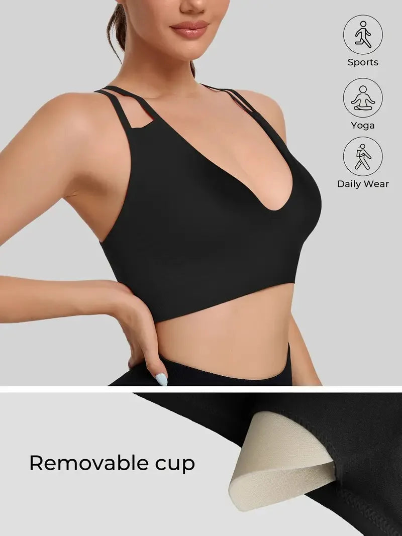 Women's Sports Bra, Shockproof Running Fitness Yoga Top, Cross-Shoulder Strap Backless Lingerie Suitable for Yoga, Pilates