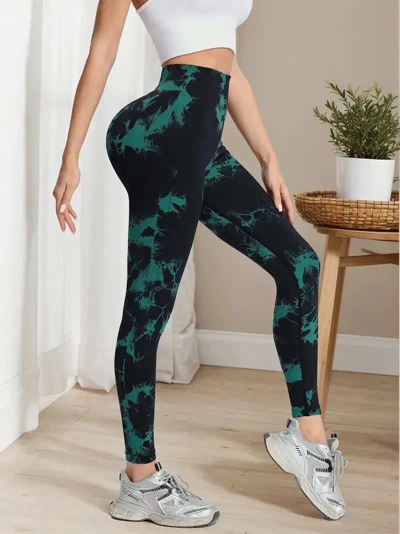 Women's High Waist Hip Lifting Quick Drying Tie Dye Yoga Pants Sports Leggings for Training, Sport, Running