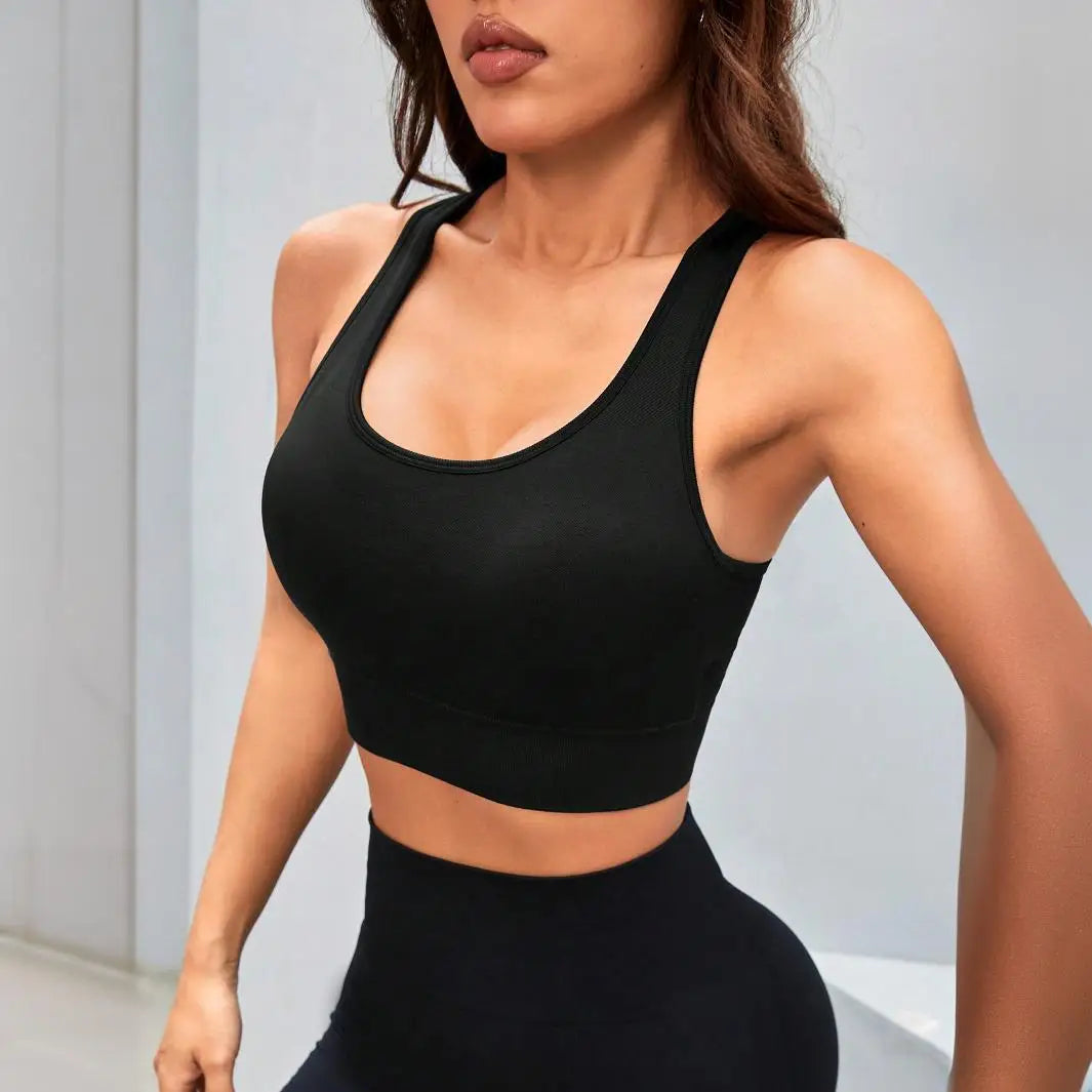 Women's Seamless Breathable Sexy Back Sport Bra Comfortable Lightweight Moisture-Wicking Tank Top for Fitness Running