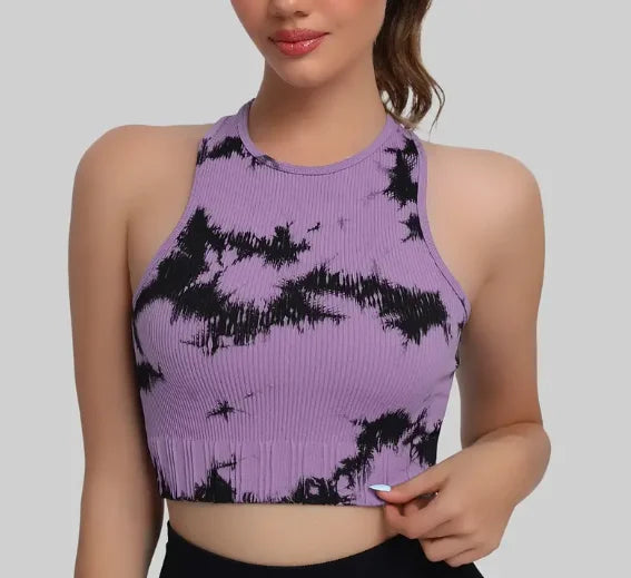 Women's Four-Way Stretch Yoga Vest Tie-Dye Spandex Crop Top for Pilates Fitness Solid Lightweight Breathable Seamless for Girls