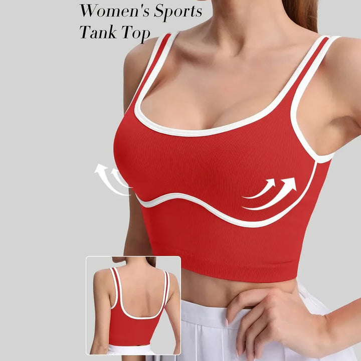 Women's Quick-Drying Yoga Top U-Shape Collar Waterproof Fitness Vest Solid Design Front Logo Spandex Material Short Print