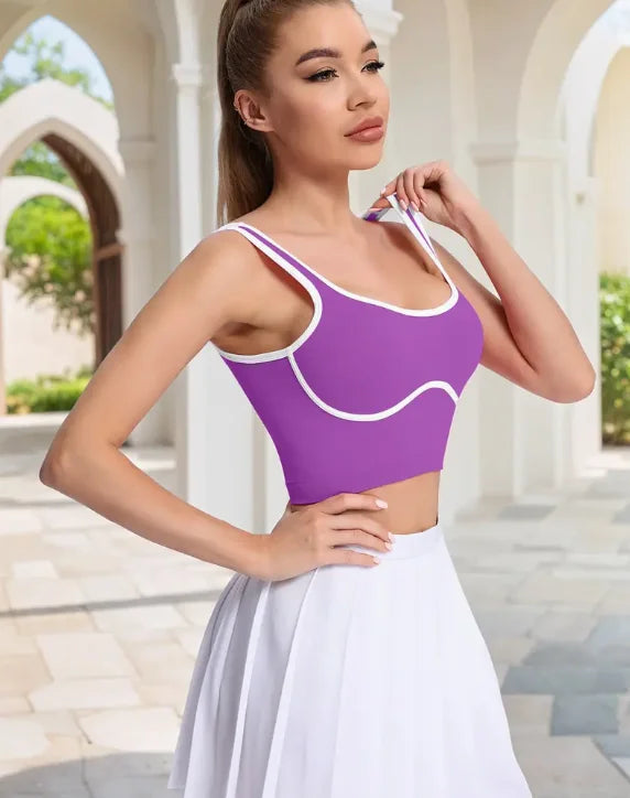 Women's Quick-Drying Yoga Top U-Shape Collar Waterproof Fitness Vest Solid Design Front Logo Spandex Material Short Print
