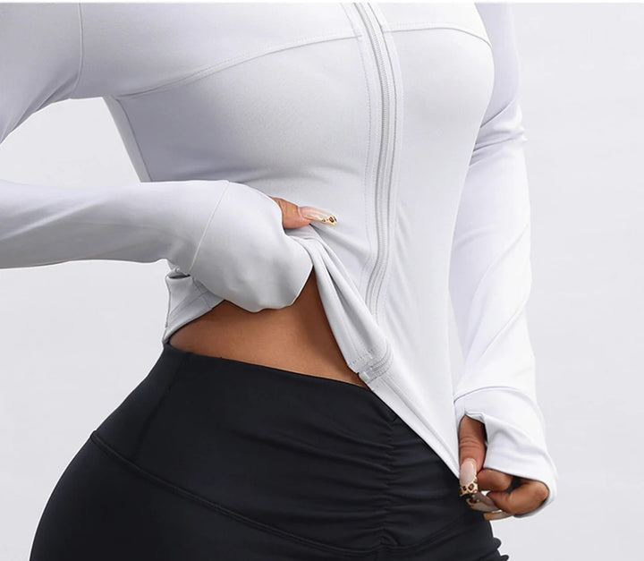 Women's Long Sleeve Zipper Sports Top Bare Sensation Fitness Training Jacket for Autumn Breathable Yoga Tight-Fitting Sports