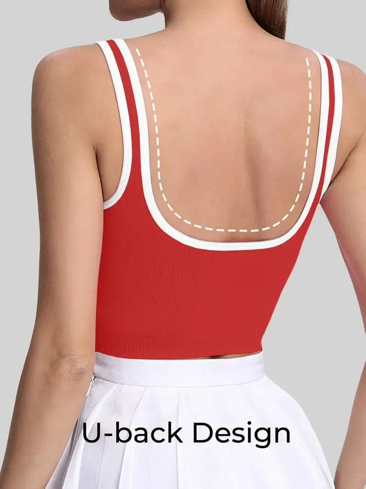 Women's Quick-Drying Yoga Top U-Shape Collar Waterproof Fitness Vest Solid Design Front Logo Spandex Material Short Print