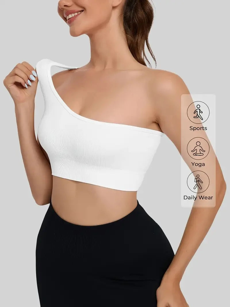 Women's Single Shoulder Strap Sports Vest Breathable and Seamless Tank Top for Yoga Running Fitness Pilates Exercise