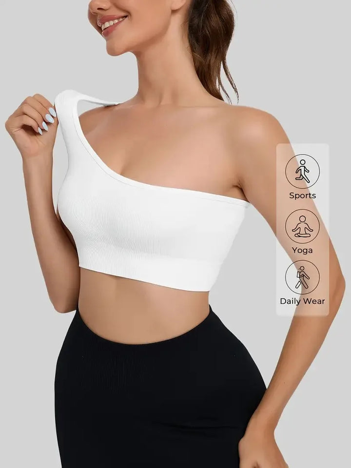 Women's Single Shoulder Strap Sports Vest Breathable and Seamless Tank Top for Yoga Running Fitness Pilates Exercise