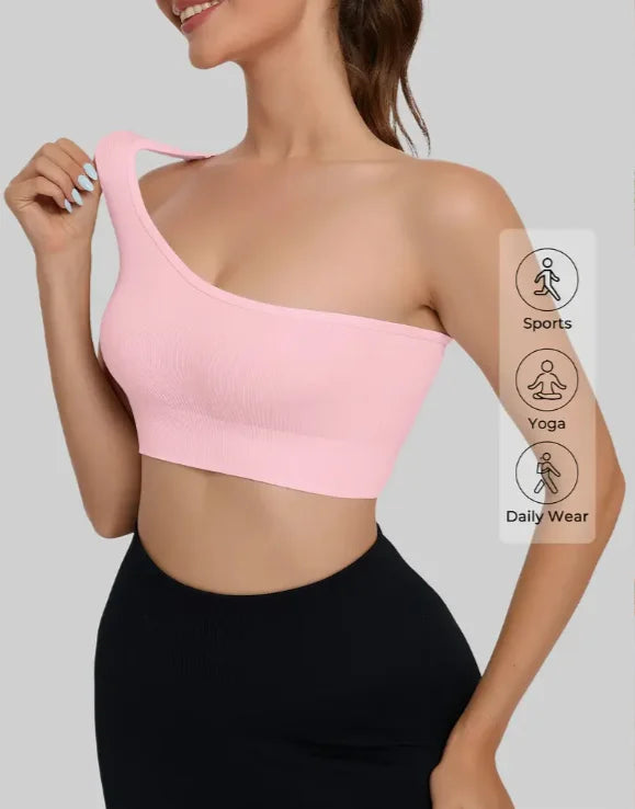 Women's Single Shoulder Strap Sports Vest Breathable and Seamless Tank Top for Yoga Running Fitness Pilates Exercise
